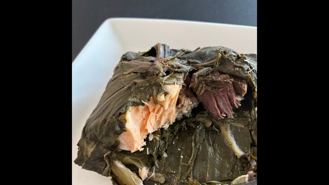 Laulau with beef and salmon