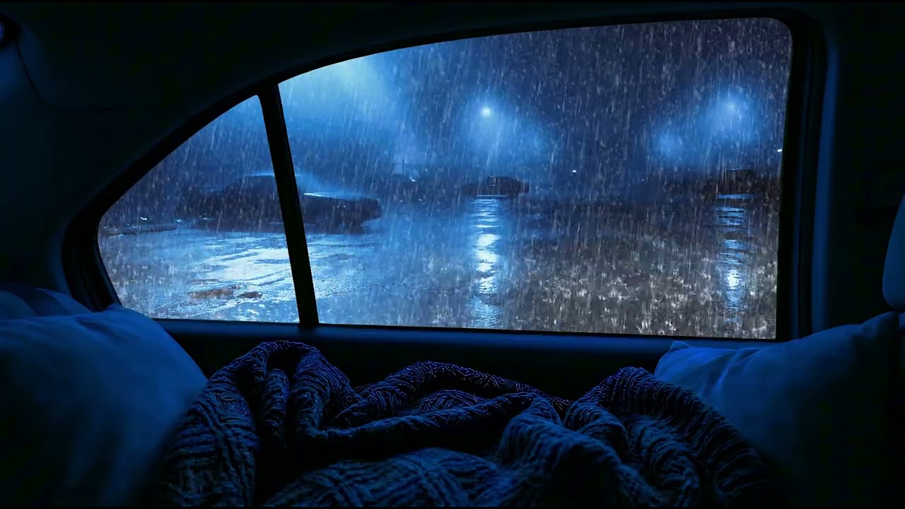 Endless Heavy Rain and Distant Thunder on Car at Midnight - Stop Overthinking, Sounds for Deep Sleep