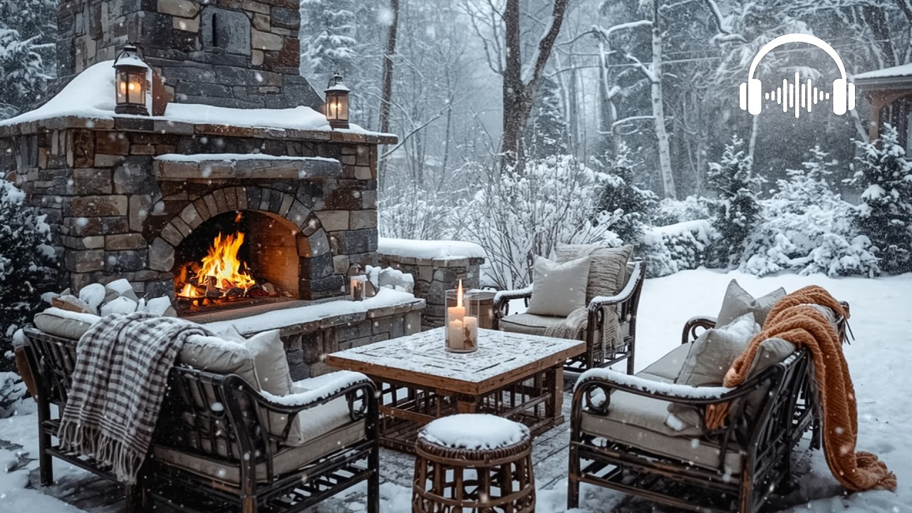 Soothing Piano Music ❄️ Cozy Room Ambience in an Winter Forest with Crackling Fireplace for rest