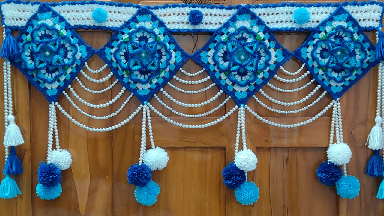 wow🦚 New toran design 2024 🩵आसान तरीके से बनाएं तोरण 💙💫How to crochet door hanging toran/jhaler