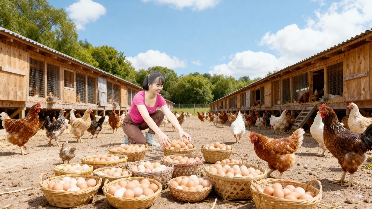 Harvesting 1000+ Chicken Eggs, Use 3-Wheeled Truck Transport Chicken Eggs Go To Market Sell