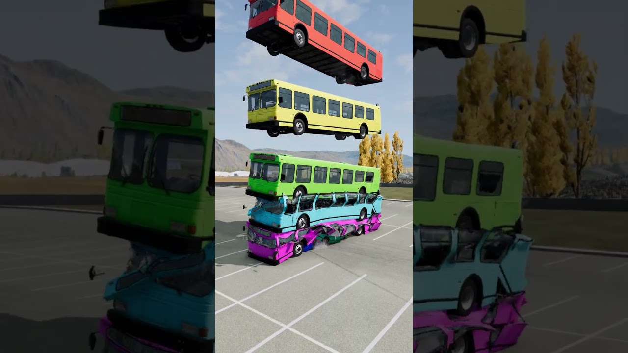 Mixed Strange Color Buses Rainbow Falling Crash - BeamNG.drive || Beamng Boom || #bus #beamngdrive