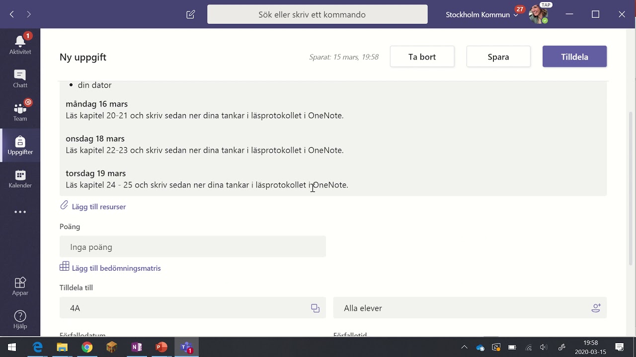 skapa uppgift i Teams del 1