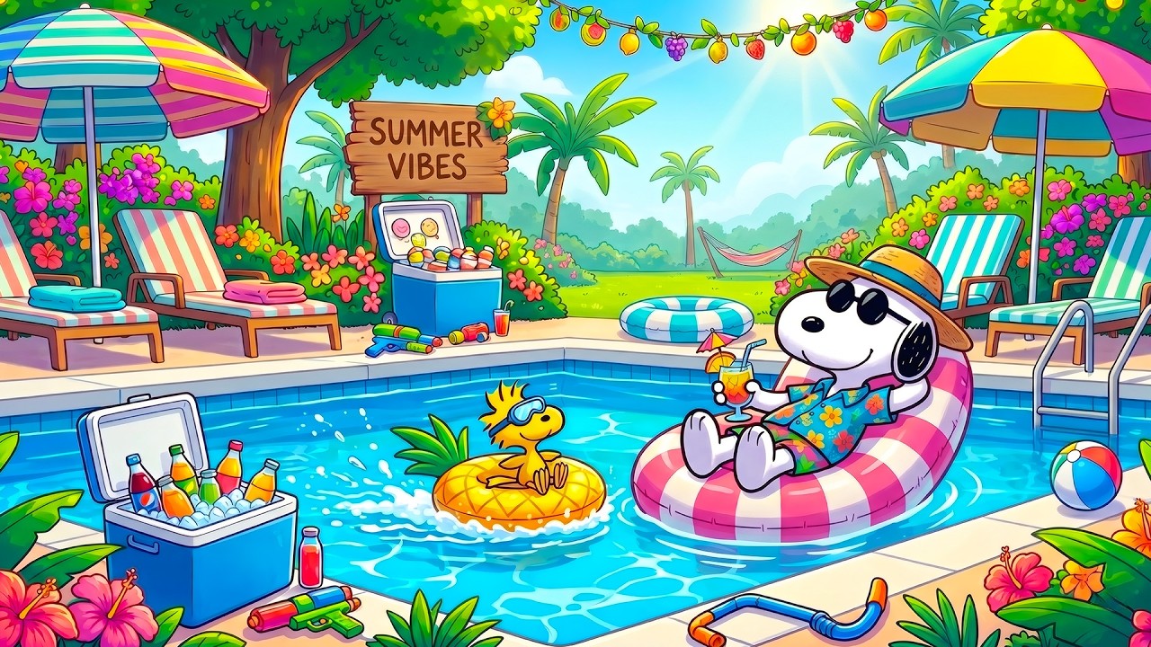 Snoopy's Summer Poolside Chilling Vibes 🌞🛟| Calm Jazz Music for a Summer Vibes Day | Study & Work