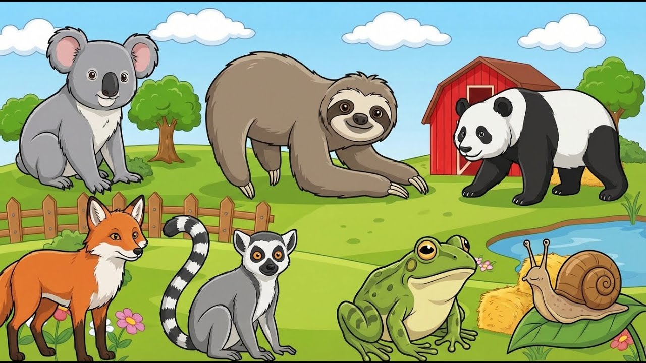 Милые звуки животных для детей | Коала, ленивец, лемур, панда, лиса, лягушка-бык, улитка – звуки жив
