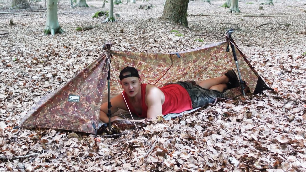 Stealth Shelter - Tarp Shelter Aufbau Variante 3x3m - Unsichtbar im Wald