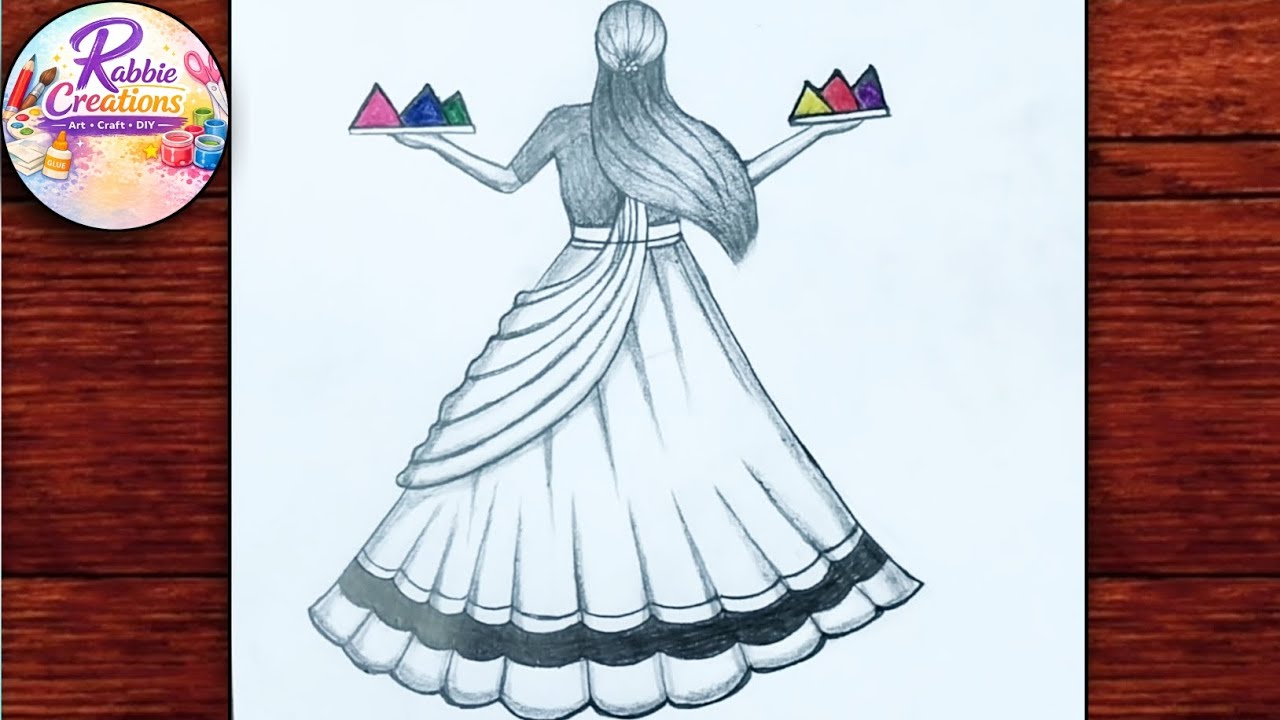 How to draw a Traditional Girl celebrate Holi || Happy Holi Drawing || Pencil Drawing Tutorial 
