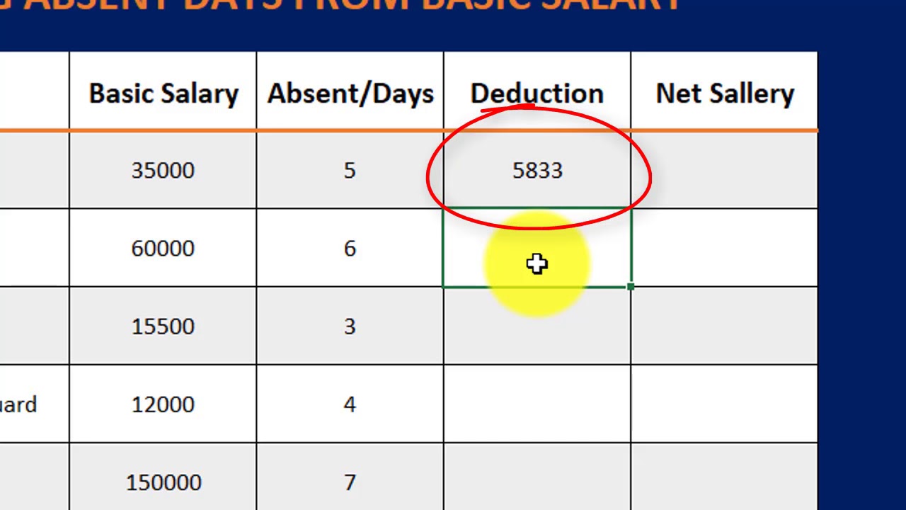 How to Deduct Absent days from basic salary in excel 2016 step by step