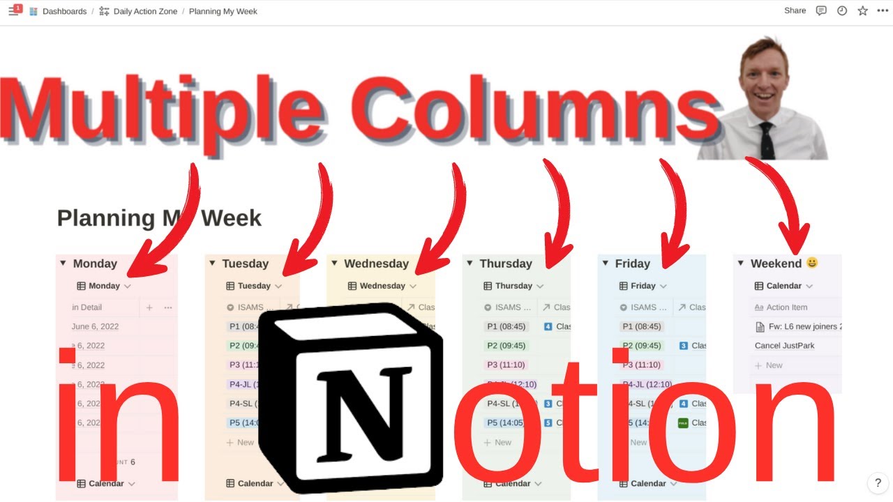 Multiple Columns in My Notion Weekly Planner | Teacher Tutorial 2022