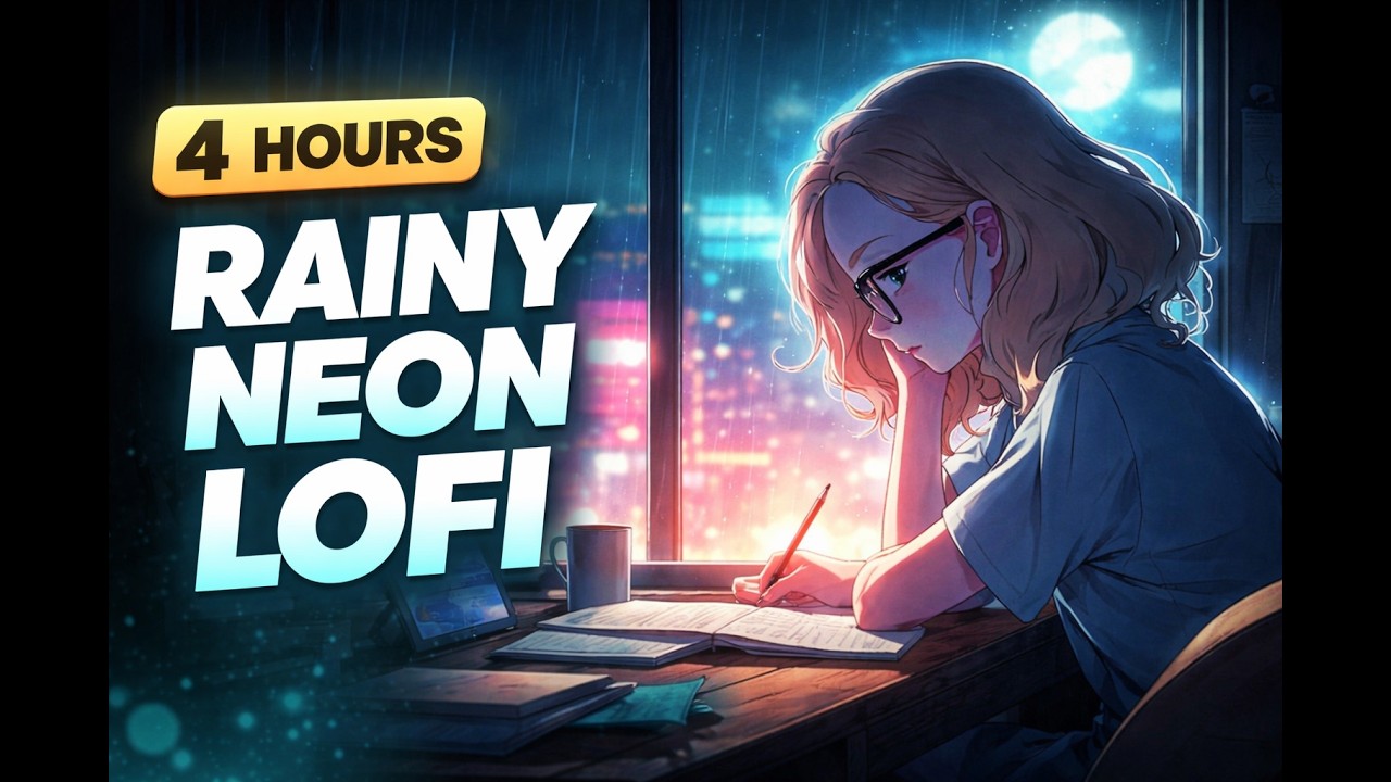 🌙📚 4 Hours Late Night Rain Lo-Fi | Neon City Anime Music to Study & Code