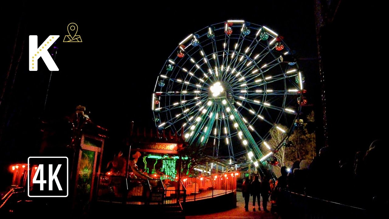 Night Walk at the Linnanmäki Amusement Park | 4K Binaural