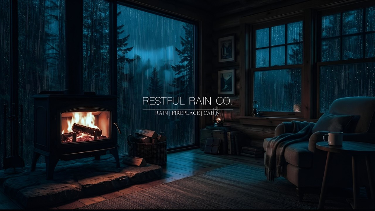 Rain Sounds in Cozy Cabin for Sleeping 🌧️ Heavy Rain and Fireplace in a Warm Forest Cabin