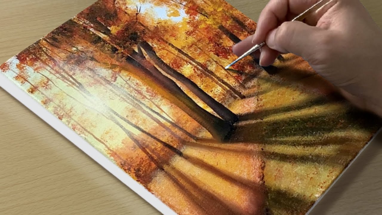 How to Paint a Autumn Forest Road / Acrylic Painting for Beginners