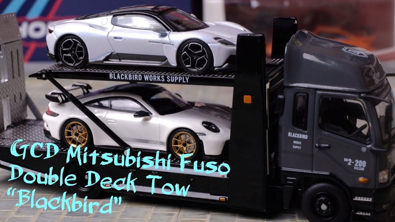 GCD 1:64 Mitsubishi Fuso Fighter Mk2 Outriggers Raised Double Deck tow truck Grey Blackbird