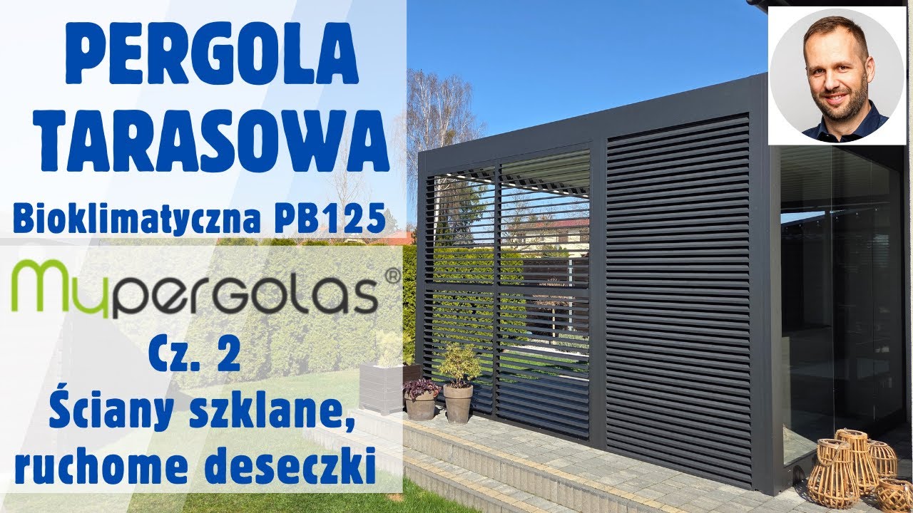 Pergola tarasowa 6m x 4m Mypergolas.pl Alu System - zabudowa ścian, ruchome deseczki, ściana szklana