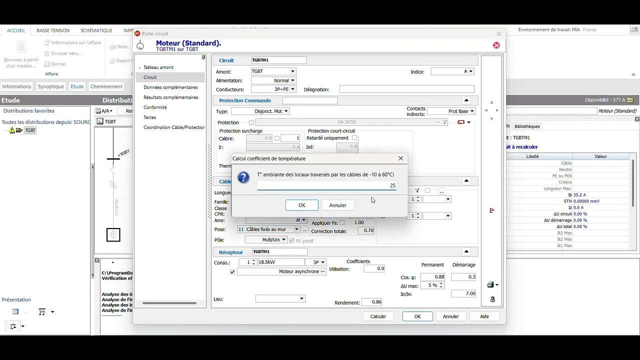 Dimensionnement de la section d'un Cable sous CANECO BT