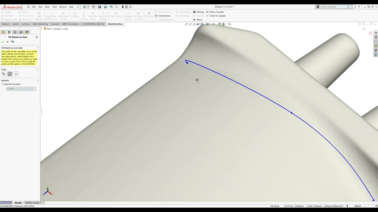 3D Sketching on scan data - Reverse engineering add-in for SOLIDWORKS