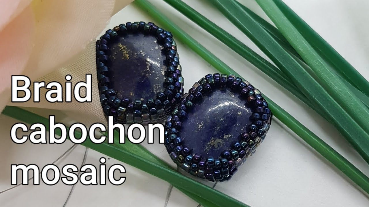 Square cobochon beads mosaic. Оплетение кабошона, мозаичное плетение бисером.