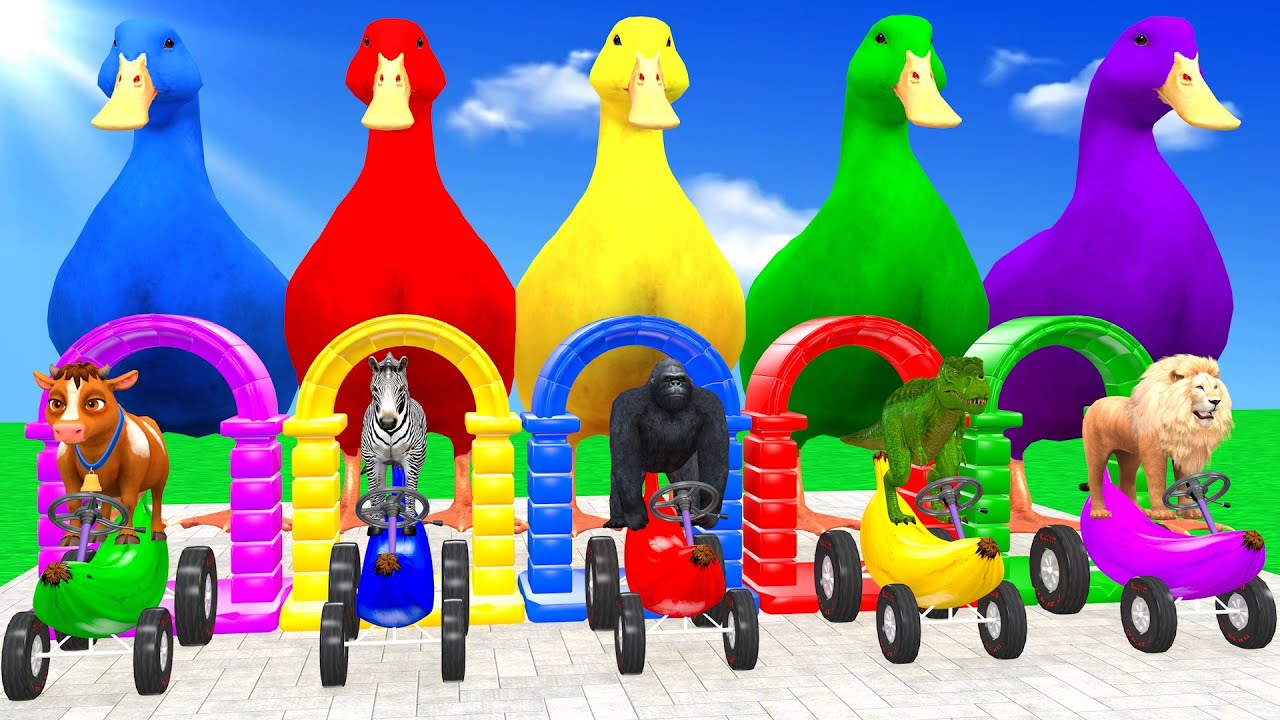 Long Slide Game With Cow Zebra Gorilla Dinosaur Lion Hippopotamus 3d Animal Game Funny 3d Animals