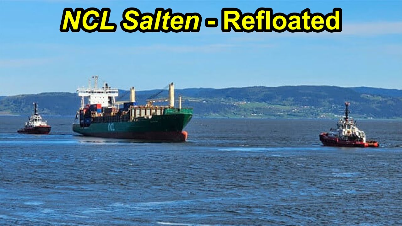 Norwegian Container Ship Refloated and Towed into Port.