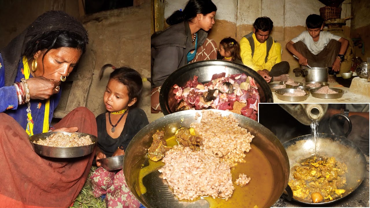 eating  mutton curry & rice by dharme brother family in the village || rural Nepal ||