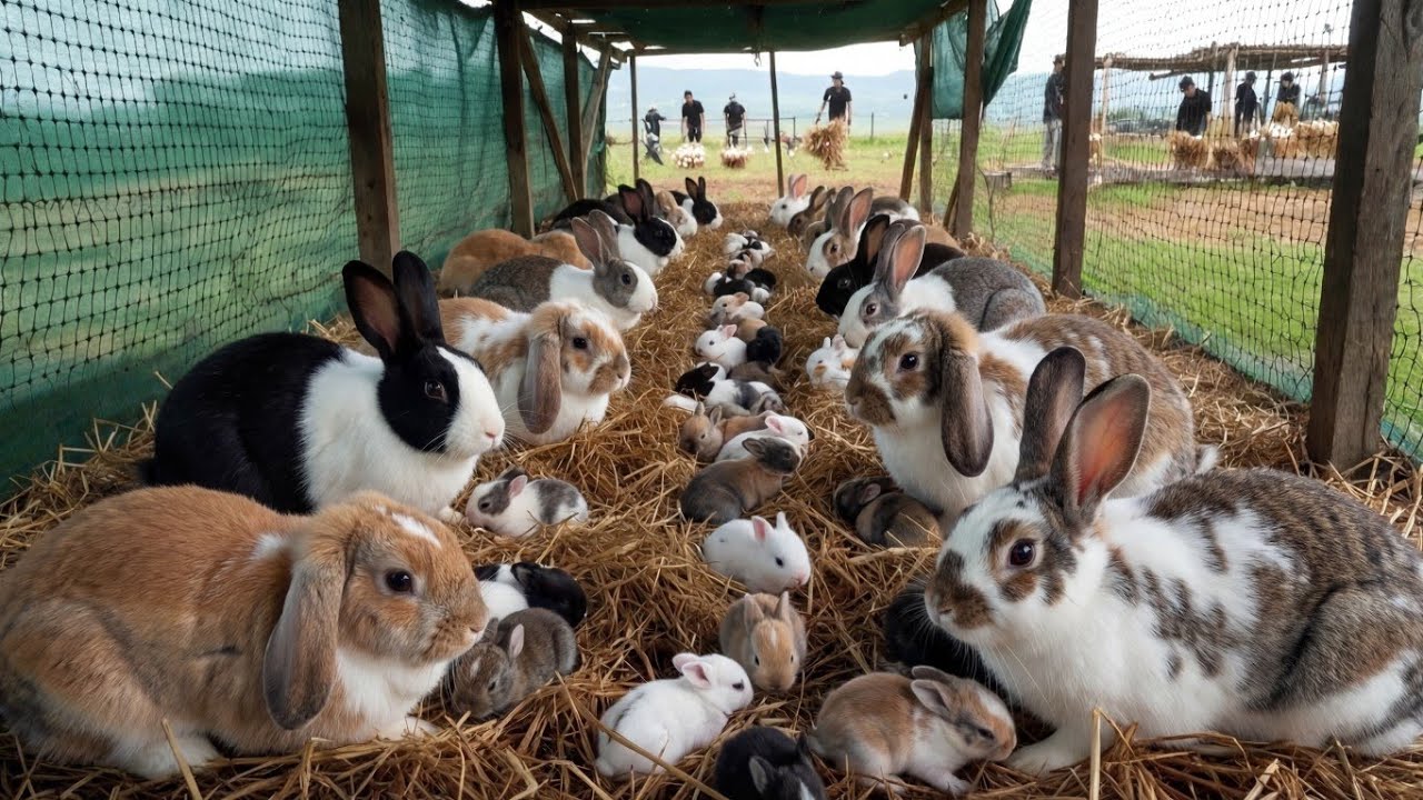 Rabbit Farm in the Countryside | Raising Rabbits & Baby Bunnies Care | Full Farming Process