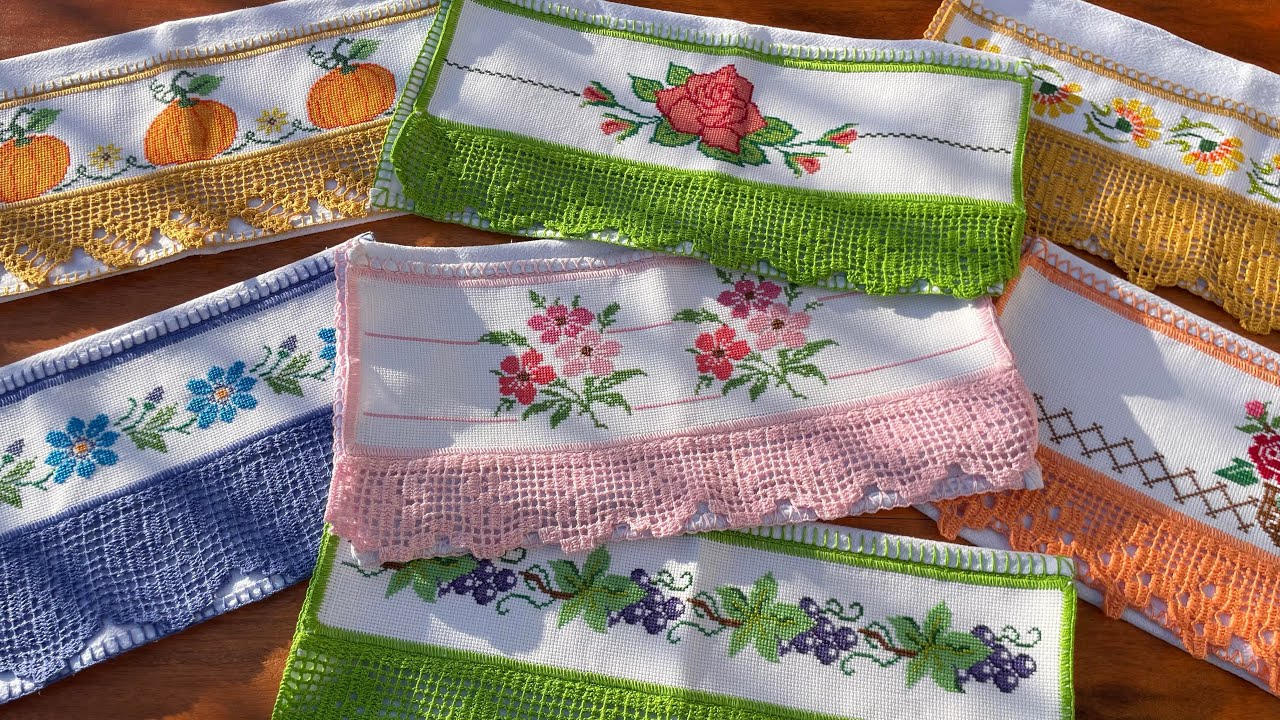 PANOS DE PRATO BORDADOS | PONTO CRUZ E CROCHÊ