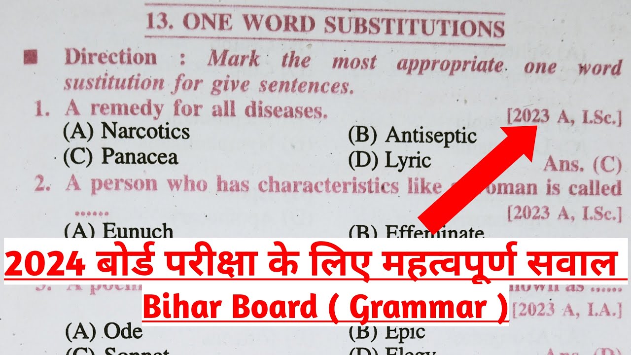 One Word Substitution Objective 2024 | Class 12 English Grammar Objective | Bihar Board