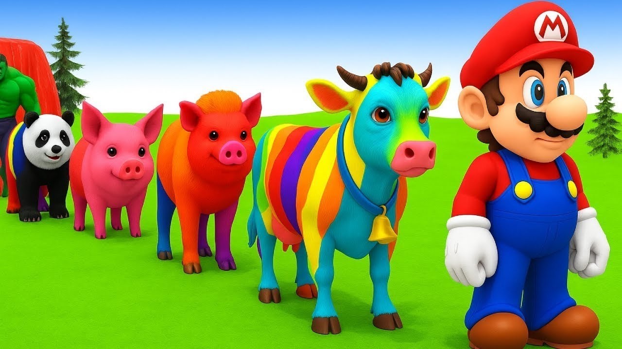 Long Slide Game With Elephant Gorilla Buffalo Hippopotamus Tiger - 3d Animal Game - Funny 3d Animals