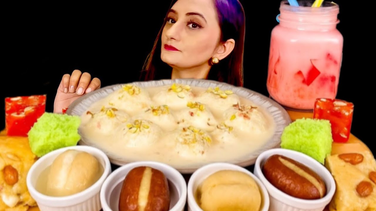 ASMR EATING RASMALAI,RASGULLA,GULAB JAMUN,PATISA,LONG JAMUN,BERFI |BIG BITES| UZZU EATS