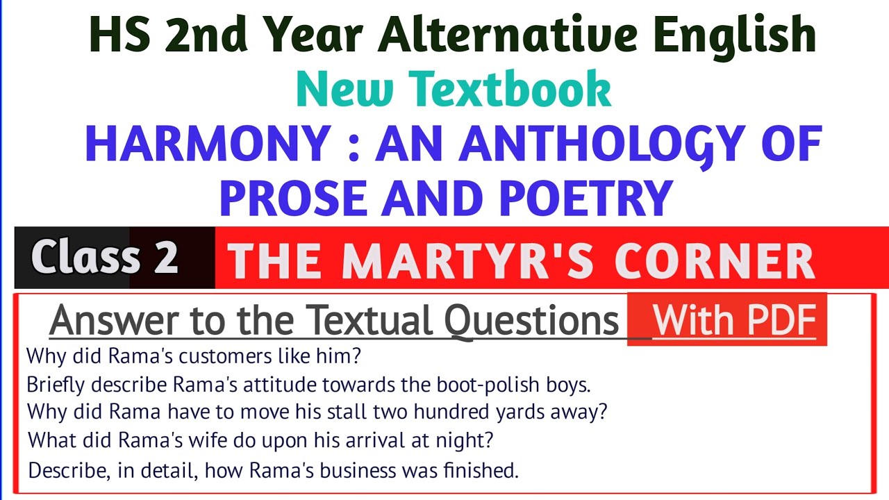 The Martyr's Corner Questions and Answers | Class 2 | Alte. English | Class 12 |#pdf #notes #harmony