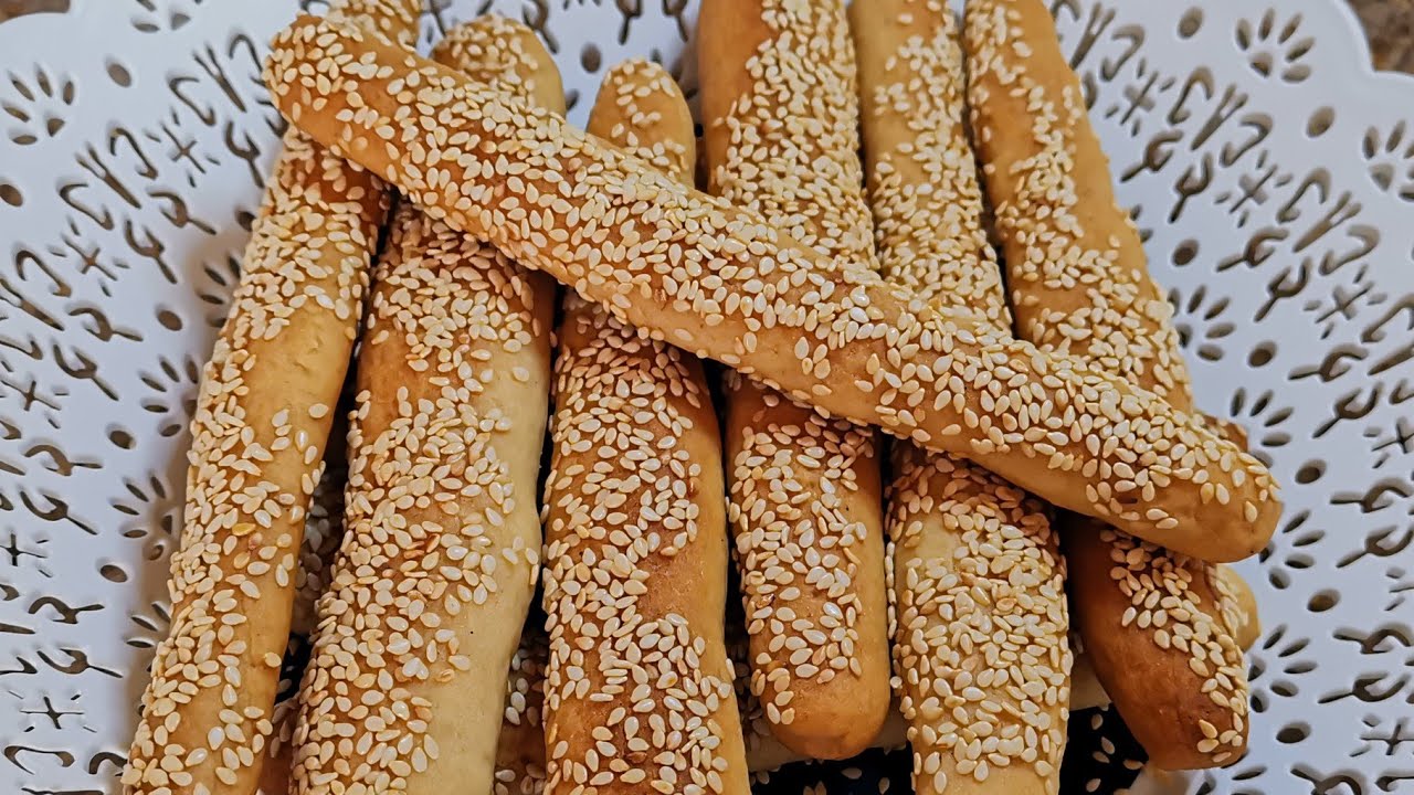 بسكويت الأصابع بالسمسم النباتي بدون لبن وبيض وزبدة وبديل البقسماط بدون خميرة