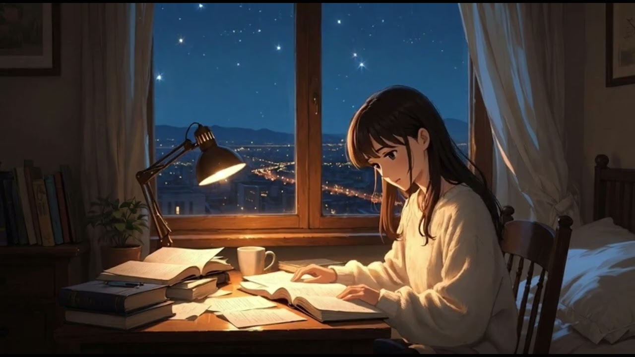 Midnight Study Session 🌙 Ghibli Inspired City View Ambience | Calm Focus Music - 30 Minutes