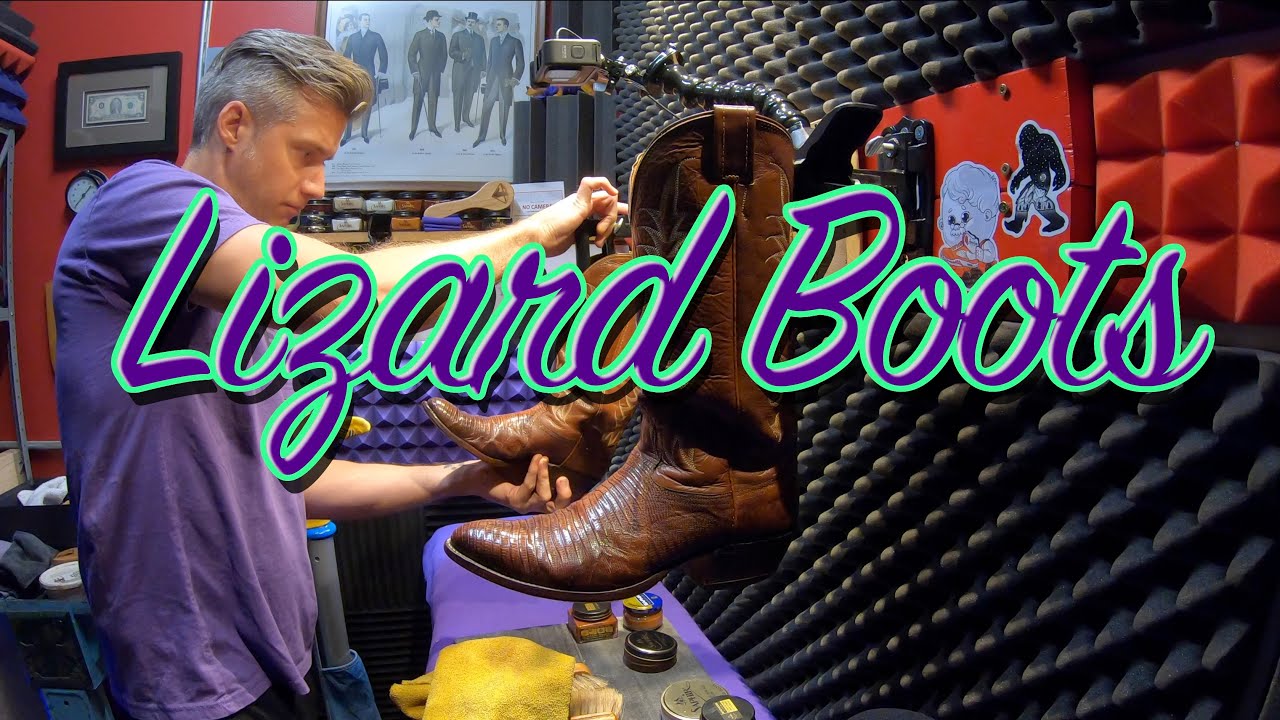🦎 LIZARD SKIN BOOTS | SHOE SHINE ASMR | NOCONA LIZARD SKIN WESTERN BOOTS