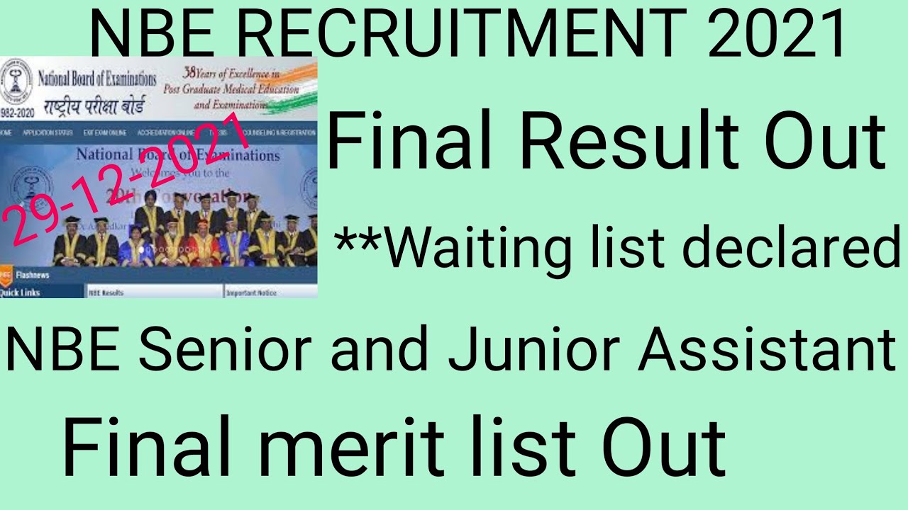 NBE Senior Assistant Junior Assistant Final Results Out// NBE Recruitment 2021 results out