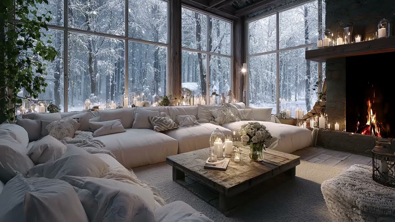 Calming Snowy Woods Cabin: Relaxing Piano Music and Fireplace Sounds for Mental Peace