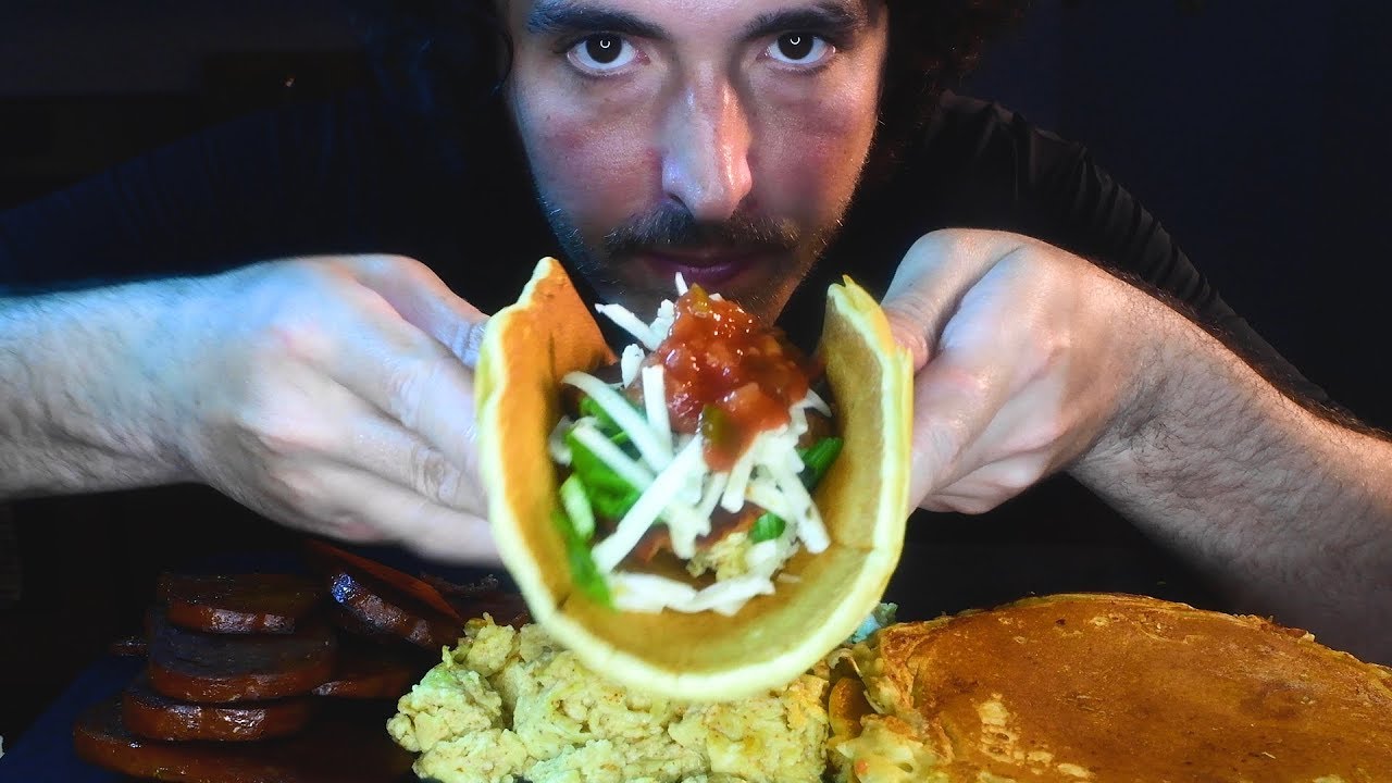 Eating SPICY PANCAKE TACOS * ASMR COOKBANG * ( Real Sounds ) 자막 字幕  ਉਪਸਿਰਲੇਖ | Nomnomsammieboy