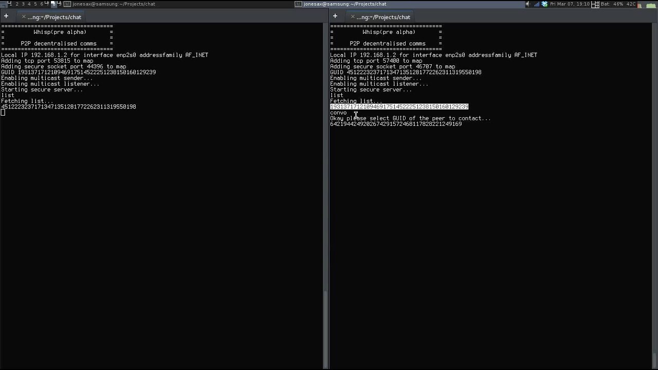 Example of P2P chat client