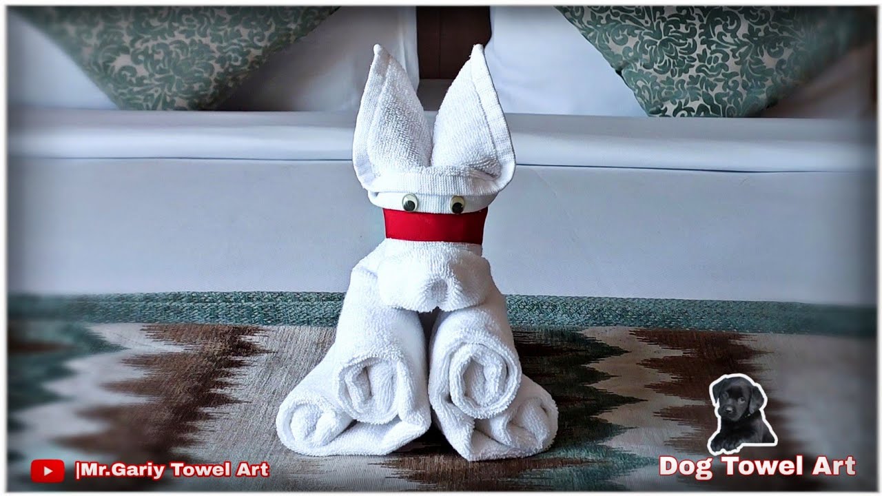 Towel art folding | how to make dog towel art | how to make towel art into dog | dog towel art