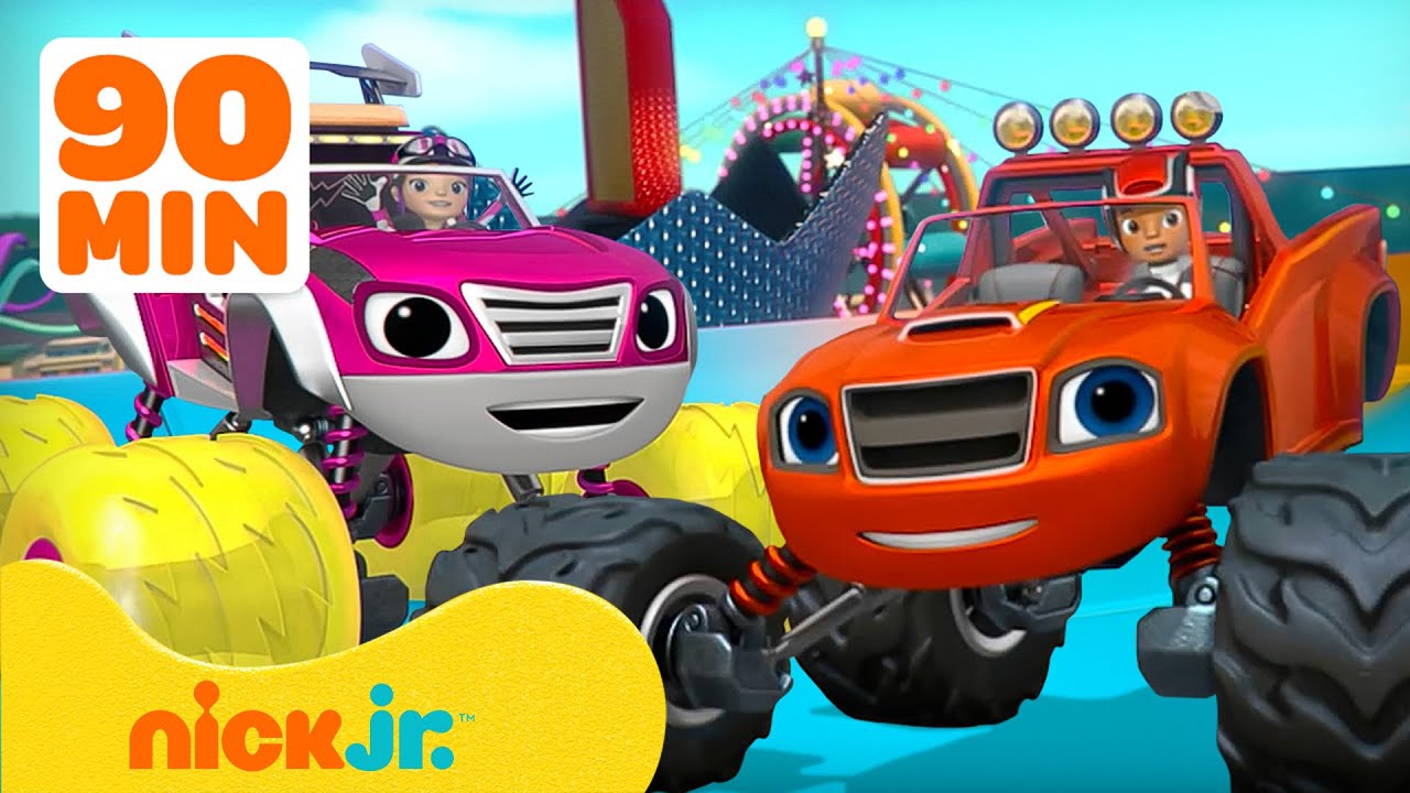 Blaze and the Monster Machines | 90 MINUTOS dos MELHORES Resgates e Aventuras de Blaze e Watts! ❤️🩷