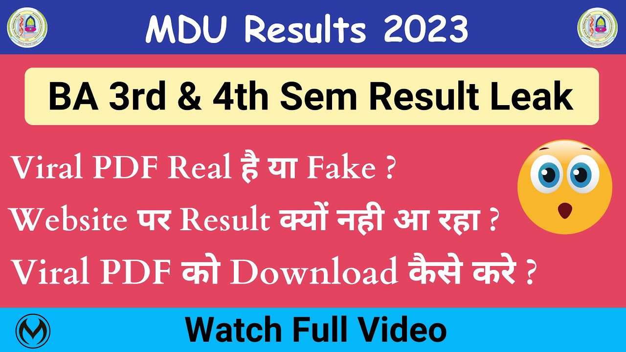 MDU DDE BA 3rd & 4th Sem Results 2023 | Download Viral PDF | PDF Real Or Fake | MDU Results |