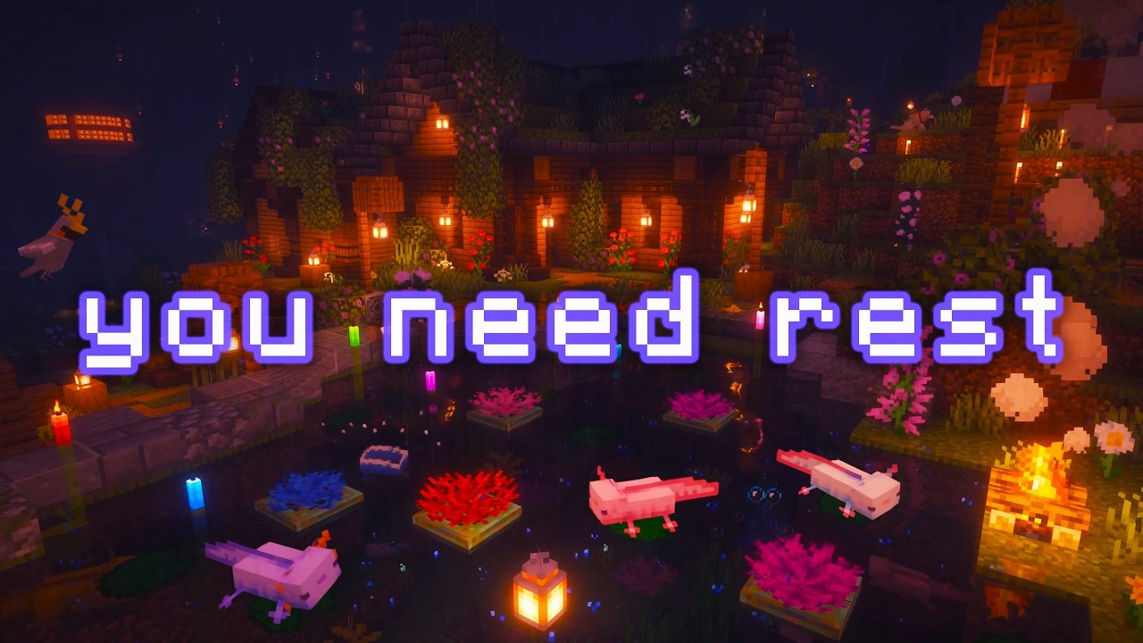 don't be so hard on yourself... (minecraft music w/ soft rain, fire)