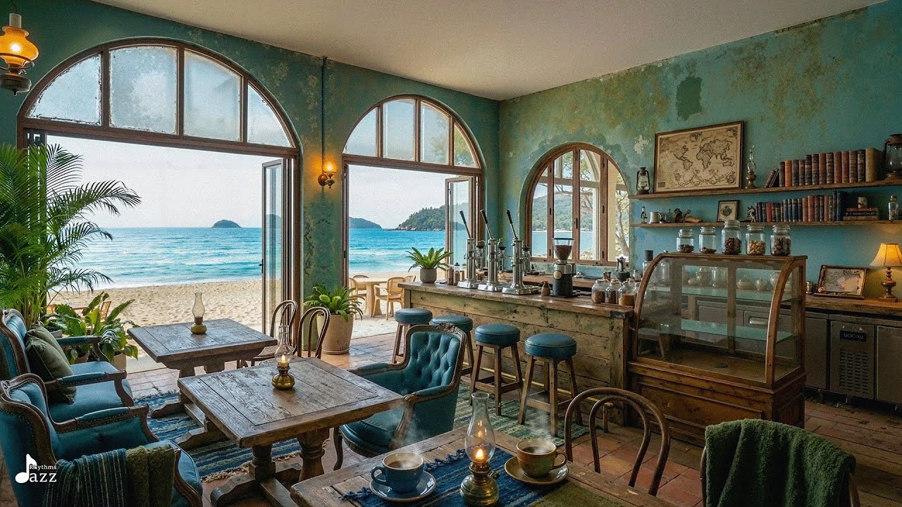 Vintage Seaside Coffee Shop Ambience with Smooth Bossa Nova Jazz & Gentle Wave Sounds to Work, Relax