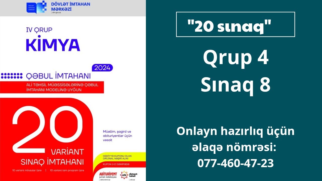 Kimya | 20 sınaq | IV qrup | Sınaq 8 | Sualların izahı.