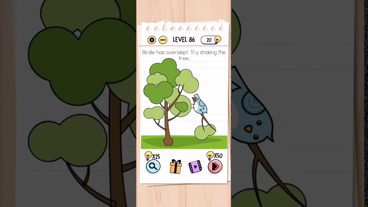 Brain test Level 86 birdie has overslept. try to shaking the tree Walkthrough