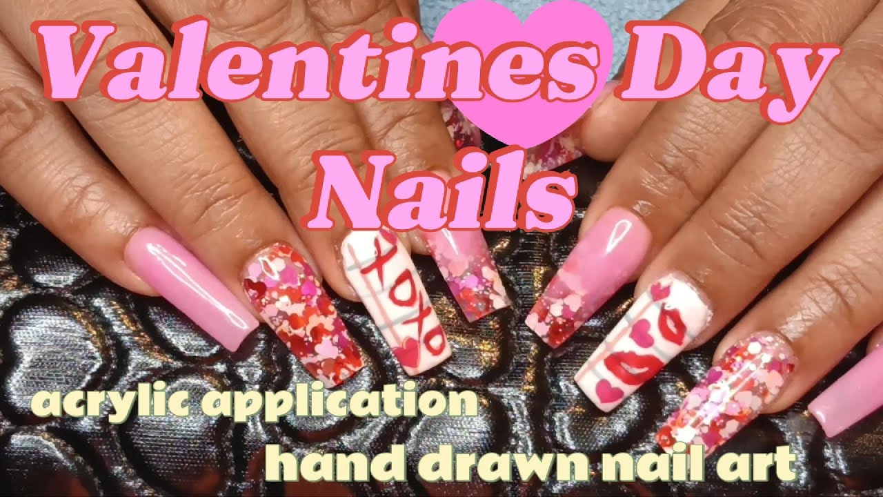 Valentines Day Nails 💅🏾ACRYLIC Application 😍Glitter ENCAPSULATION @Creationsbybrii #smallbusiness