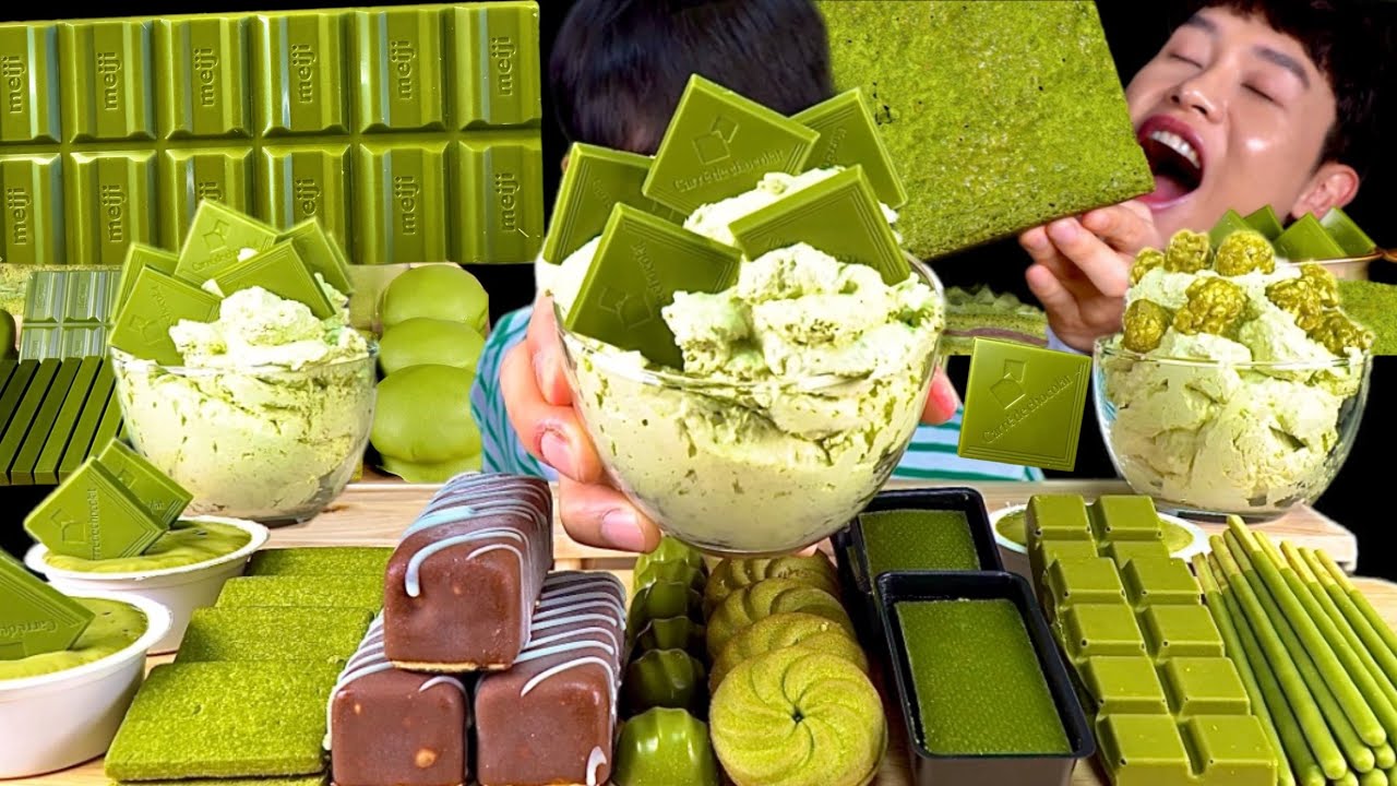 ASMR 말차디저트 모음집🟢말차초콜릿 말차푸딩 말차빼빼로 말차티라미수 먹방~! Green Tea Dessert Party!🟩 Green Tea Chocolate MuKBang~!!