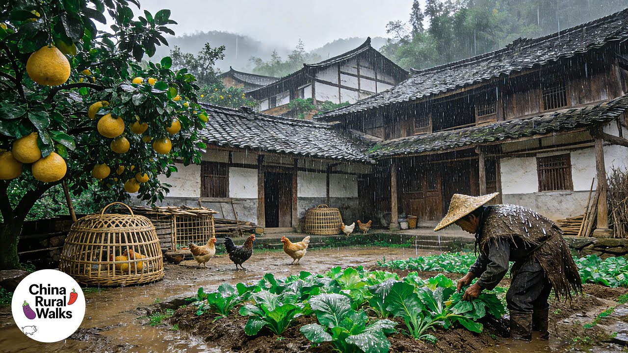 Authentic Chinese Rural Rain Walk - Pure Nature White Noise for Relax & Sleep