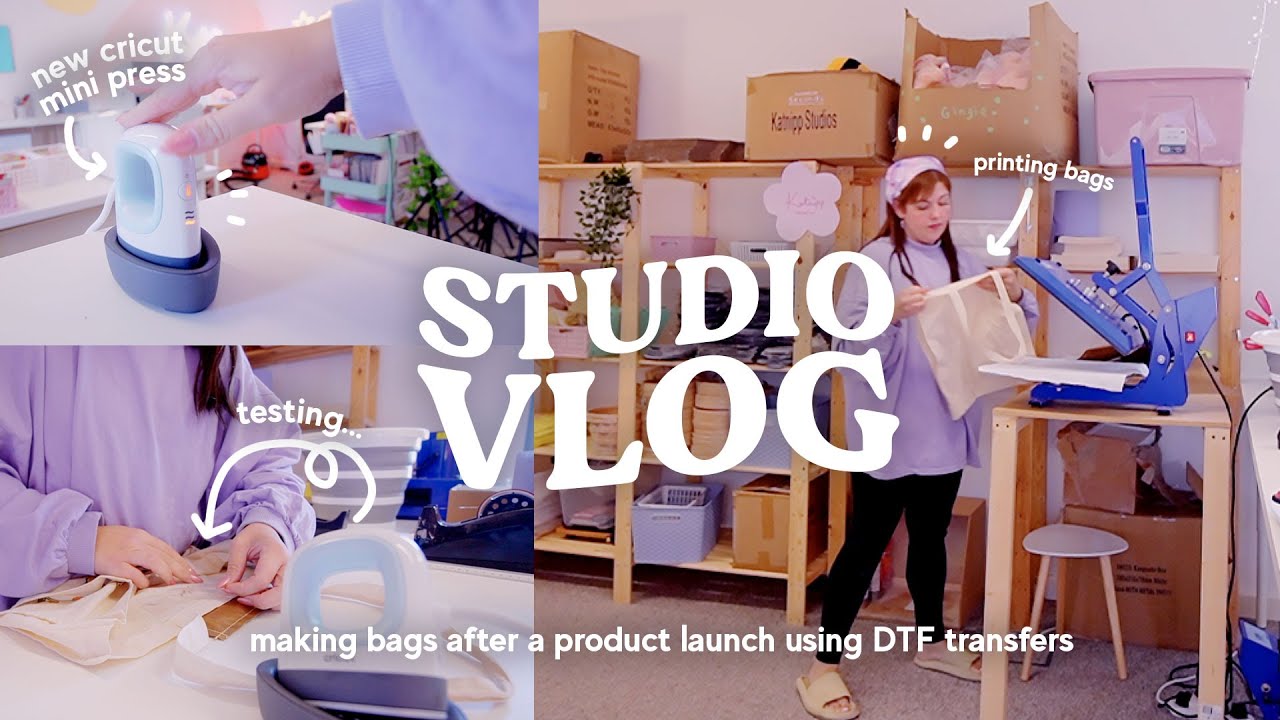 STUDIO VLOG ✸ Making our own tote bags using DTF Transfers & Trying a new Cricut Mini Press