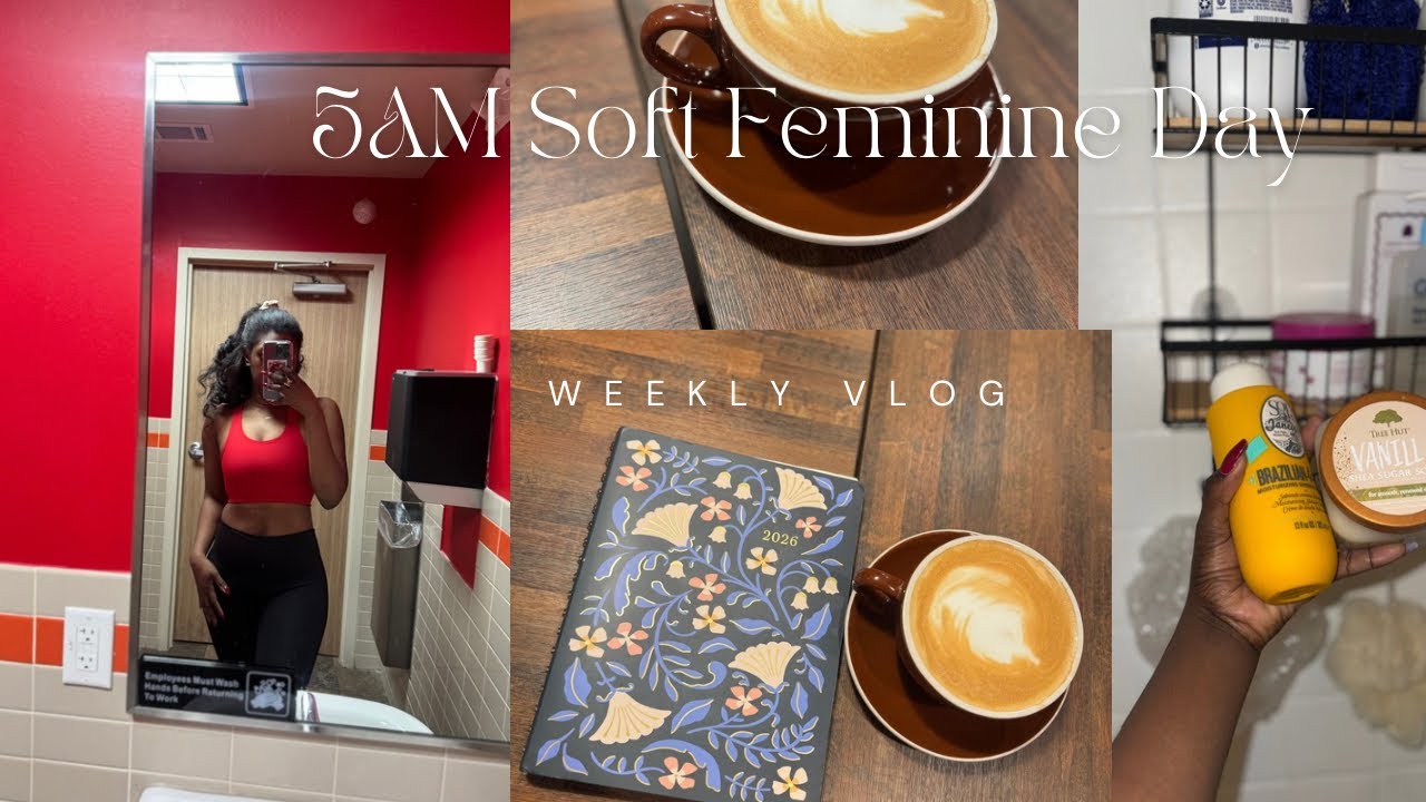 5AM Soft feminine day,coffee, planning + nail refresh💅🏾 Refresh self care routine🤍☕️